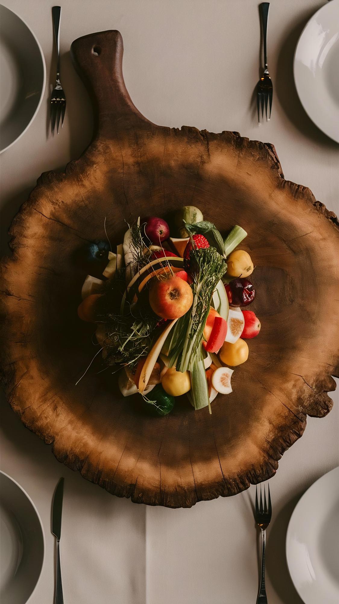 set of plated dishes on a wooden table